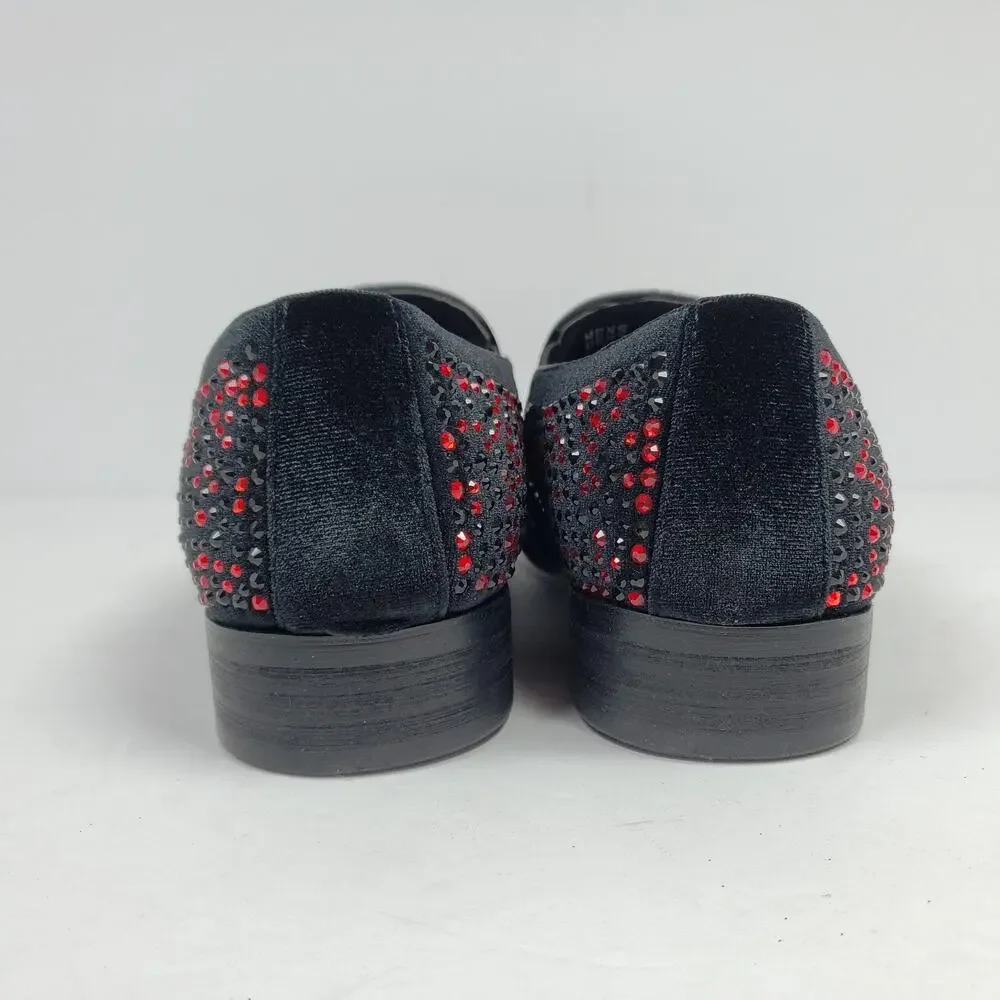 Bolano Desta Mens Sz 11 Black Red Fashion Rhinestone Slip On Dress Loafer Shoes